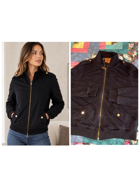 Tory Burch Jackets & Blazers - Tory Burch $190 Black Zip-Up Jacket with Gold Button Details, Woman’s  Size M
